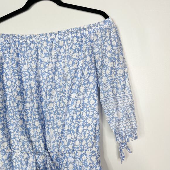 Vineyard Vines Small S Blue White Off The Shoulder Otomi Printed Border Romper - Picture 3 of 12